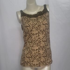 Ralph Lauren Floral Lace Trim Tank Top - Green And Cream